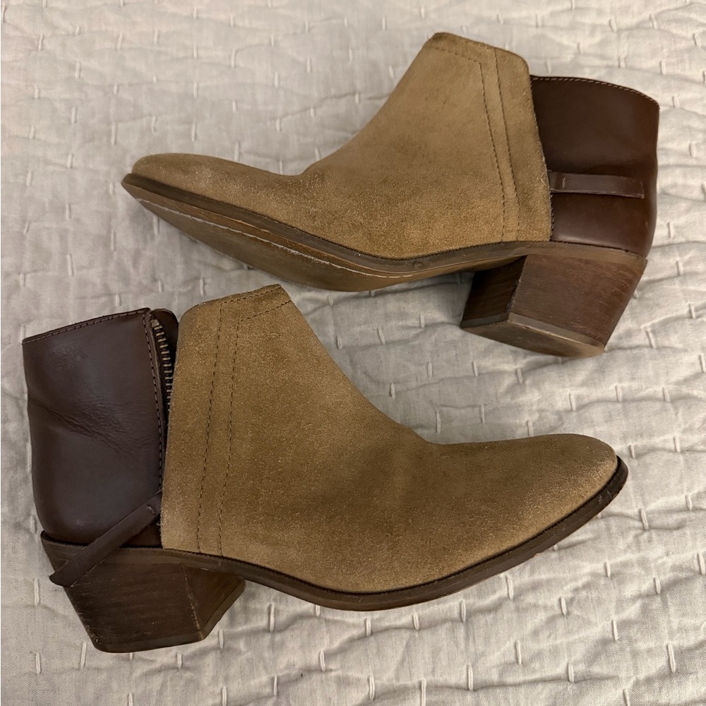 Madewell The Cait Ankle Boots Sz 7.5 Leather Suede Tan Brown Ankle
